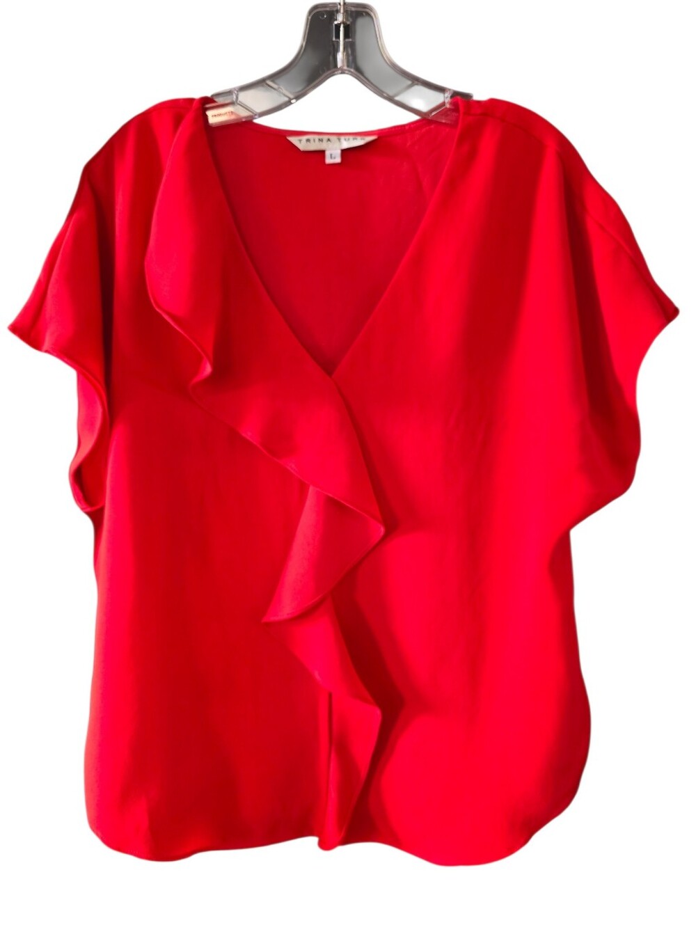 Trina Turk Red Ruffle V-Neck Blouse Size Large